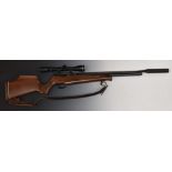 Falcon .22 PCP air rifle with chequered semi-pistol grip, raised cheek piece to the stock,