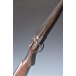 Percy Newton of London 12 bore side by side hammer action shotgun with engraved locks, trigger