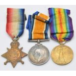British Army WW1 medals comprising 1914/1915 Star, War Medal and Victory Medal named to Pte T I