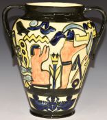 Charlotte Rhead for Crown Ducal twin handled vase decorated with Egyptian scenes, H25cm