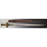 North African Tuareg Takouba sword with double edged straight 31cm blade with central fullers and