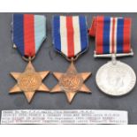 British Army WW2 medals comprising 1939/1945 Star, France and Germany Star and War Medal, named to