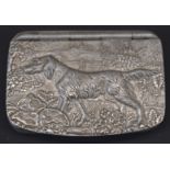 James Dixon & Sons of Sheffield snuff box with embossed scene of a dog and man shooting to the