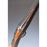 AYA 12 bore side by side shotgun with named and engraved locks, engraved underside, trigger guard,