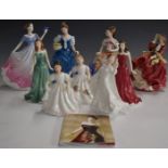 Nine Royal Doulton figurines including Amanda, May etc