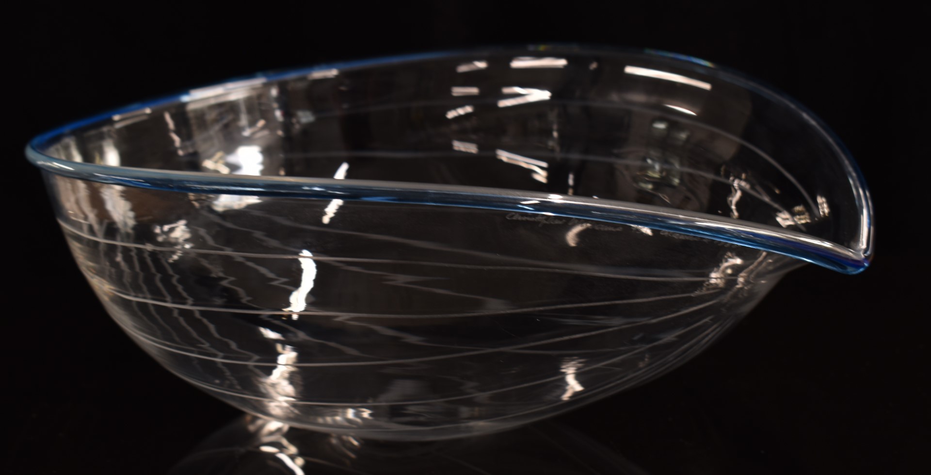 Christopher Williams art glass bowl of stylized leaf form, signed 1986, 32cm long. - Image 2 of 3