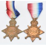 British Army WW1 medals comprising two 1914/1915 Stars named to 14410 Pte C C Symonds and 14655