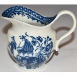 An 18thC Worcester first period jug decorated in the Fisherman pattern, H8cm