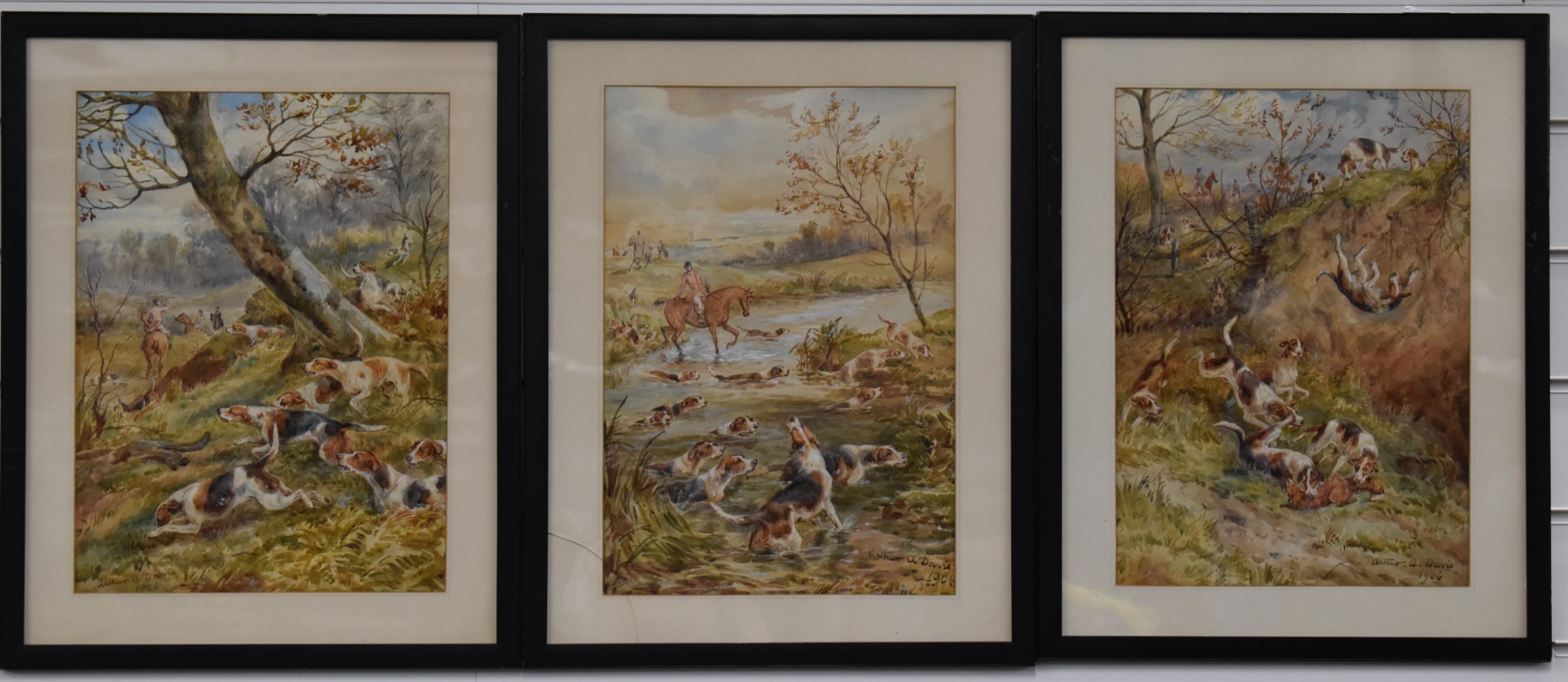 Arthur Alfred Davis (b 1859 fl 1877-1905) three watercolour hunting scenes, all signed and dated