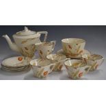 Burleigh Art Deco part tea set in the Zenith shape and decorated with poppies and ears of wheat,