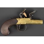 John Twigg of London flintlock pocket pistol with named and engraved locks, shaped wooden grips,