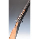 Belgian .410 side by side folding poacher's shotgun with chequered grip and forend, carved