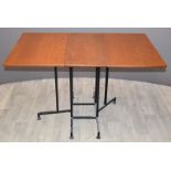 Retro drop leaf table with teak top and metal frame L122 x W78 x H73