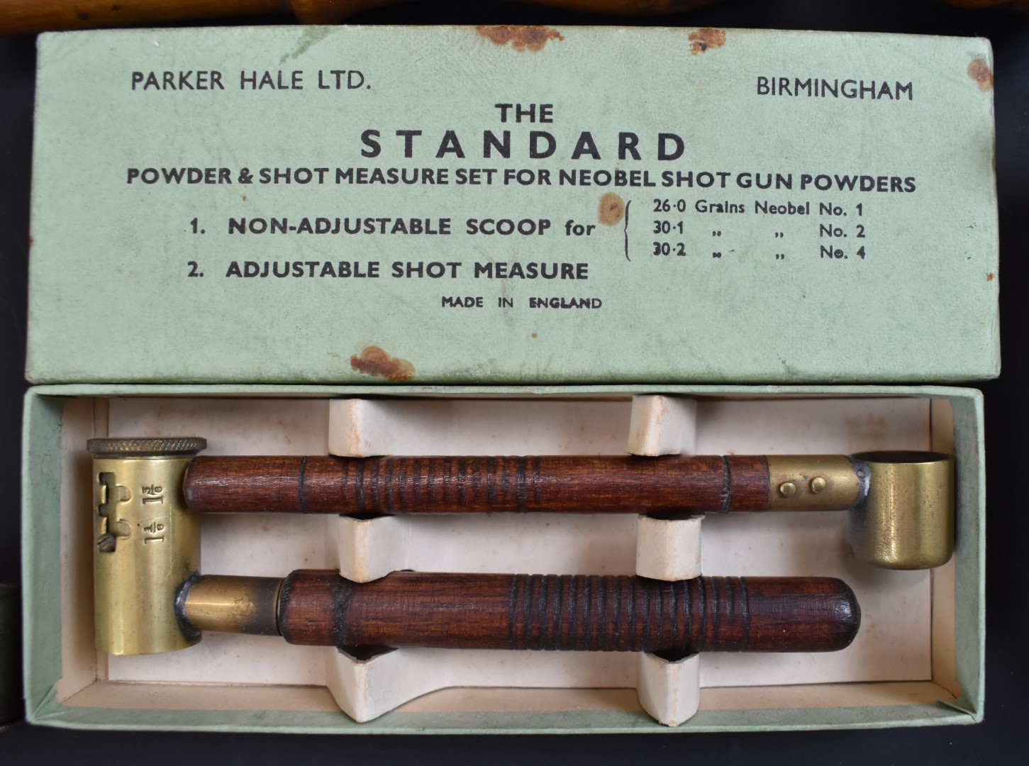 A collection of shooting related items including a pair of Parker-Hale powder measures in original - Image 5 of 10