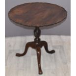 Mahogany piecrust tilt top table with tripod base H55cm x diameter 57cm