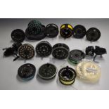 Fly fishing and fixed spool reels with lines including Mitchell Match, 300, Magnum 140D reels with
