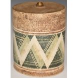 Troika circular lamp base with 'Troika Cornwall' to base, monogram indistinct, H15 x D12.5cm