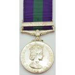 British Army General Service Medal with clasp for Malaya, named to 22206185 Trp. W L Kirkham, 13th/