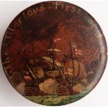 Nelson / Napoleonic interest a circular, walnut patch box with tortoiseshell interior, the lid