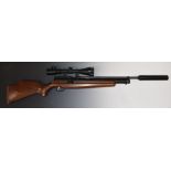 Webley Raider .22 PCP air rifle with semi-pistol grip, raised cheek piece to the stock, sound