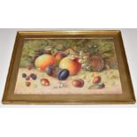 Harry Ayrton (Royal Worcester artist), watercolour still life of painted fruit, signed lower