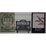 Three modern shotgun cartridge shop display or advertising boards The Kynoch, Sporting Military Eley