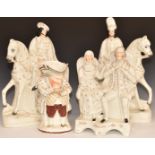 Staffordshire Toby taking snuff, pair of mounted Scottish riders and a Burns couple 'John