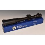 Rhino 4-16x52 IR Side Ao Etch Mil-Dot Illuminated rifle scope with lens covers, in original box.