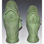 Two green ceramic busts in the Goldscheider style, tallest 25cm