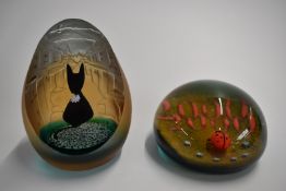Two Caithness limited edition glass paperweights Alley Cat 82/100, 97mm tall and Towards The