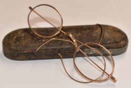 9ct gold spectacles, maker's mark J&HT, in period leather case