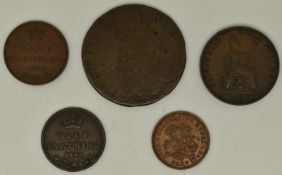 William and Mary 1694 halfpenny, F-VF, together with a William IV 1835 copper farthing, two