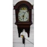 19thC thirty hour striking hooded wall clock in mahogany case, 82cm tall
