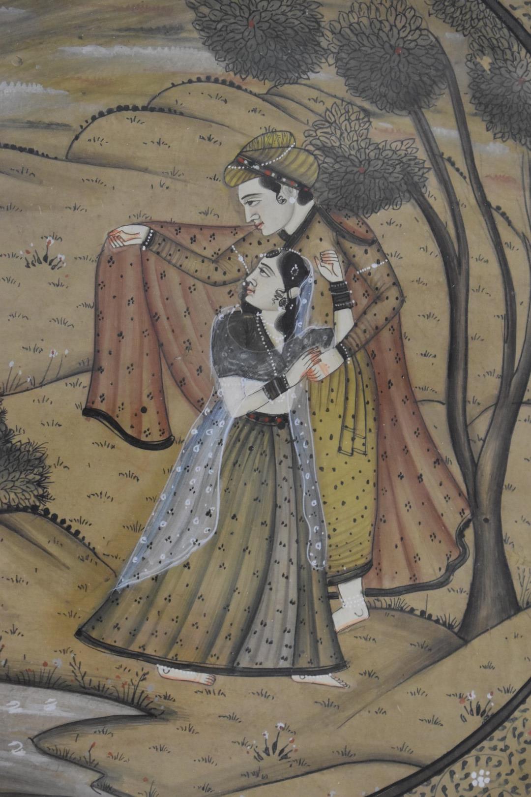 Two Persian watercolours comprising a female musician serenading a seated man and a couple in a - Image 12 of 17