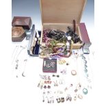 A collection of costume jewellery including 9ct gold cased watch, silver ring, 9ct gold brooch (1.