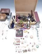 A collection of costume jewellery including 9ct gold cased watch, silver ring, 9ct gold brooch (1.