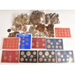 An amateur collection of pre-decimal UK coinage, includes Perspex packed coin sets etc