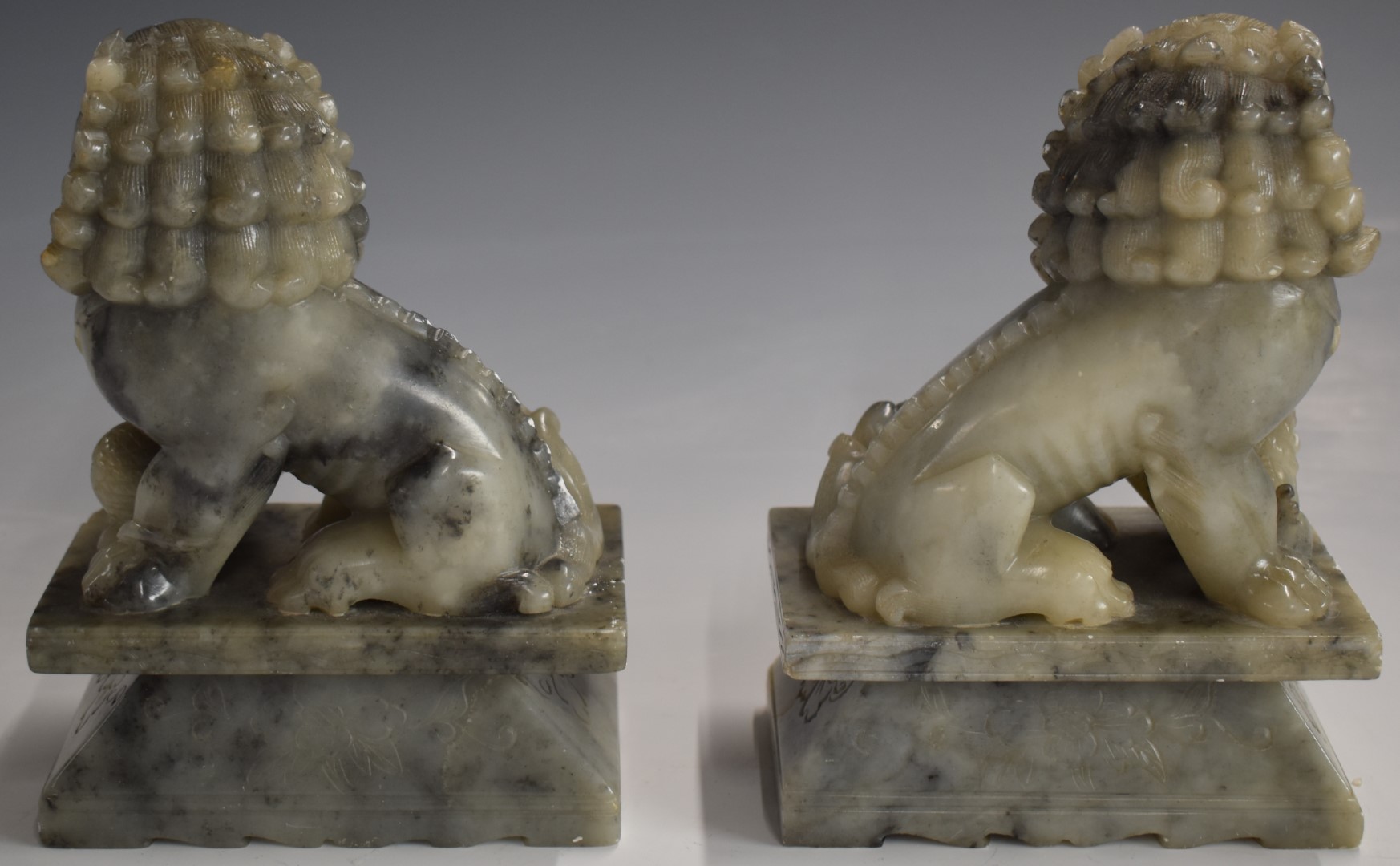 Pair of Chinese carved stone Dog of Fo figures, H19cm - Image 2 of 3