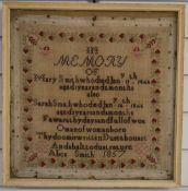 Early Victorian sampler by Alice Smith 1857, 40 x 40cm