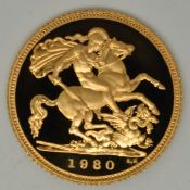 Queen Elizabeth II 1980 proof gold half sovereign, cased with certificate