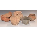 A collection of Roman redware pottery including a pedestal vessel, jug etc, found Ronda Malaga,