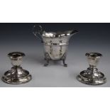 George V hallmarked silver jug, raised on three feet, Birmingham 1929, maker T Wilkinson & Sons,