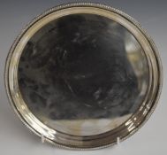 Elizabeth II hallmarked silver circular card tray with beaded edge, Sheffield 1974, maker Historical