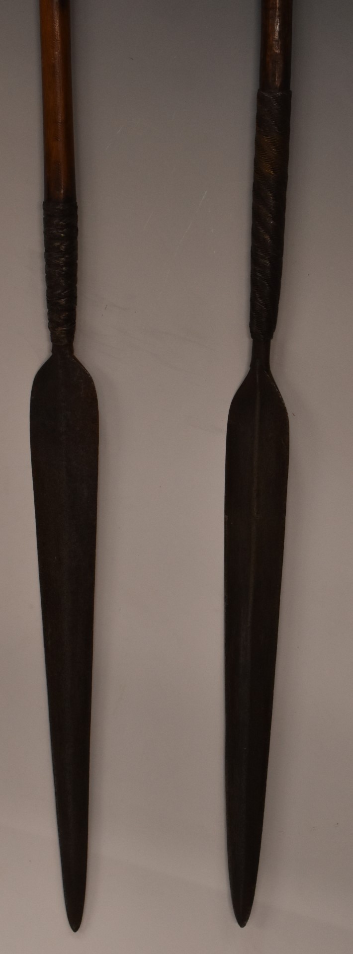 Two 19thC South African Zulu or similar spears with wire decoration. longest 143cm - Image 2 of 4
