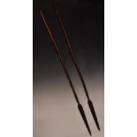 Two 19thC South African Zulu or similar spears with wire decoration. longest 143cm