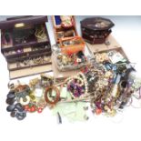 A collection of costume jewellery including pearl bracelet, mother of pearl necklace, vintage