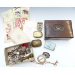 A collection of jewellery and bijouterie including mourning brooch, snuff boxes, pocket watch