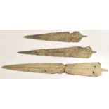 Three ancient bronze dagger blades possibly Luristan / Iran. longest 35.5cm