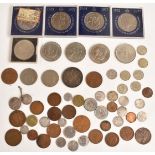 A collection of coins including Victorian jubilee crown, other silver coinage, modern crowns etc