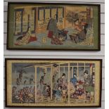 Pair of Japanese Meiji period tryptych woodblock prints, by repute ex Roland Sonderhoff